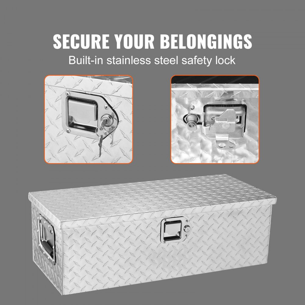 Heavy Duty Aluminum Truck Bed Tool Box, Diamond Plate Tool Box with Side Handle and Lock Keys, Storage Tool Box Chest Box Organizer for Pickup, Truck Bed, RV, Trailer, 30"x13"x9.6", Silver