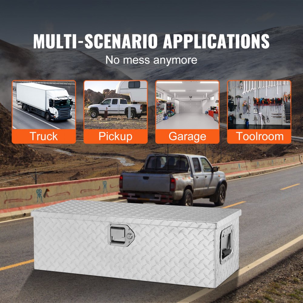 Heavy Duty Aluminum Truck Bed Tool Box, Diamond Plate Tool Box with Side Handle and Lock Keys, Storage Tool Box Chest Box Organizer for Pickup, Truck Bed, RV, Trailer, 30"x13"x9.6", Silver