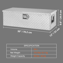 Heavy Duty Aluminum Truck Bed Tool Box, Diamond Plate Tool Box with Side Handle and Lock Keys, Storage Tool Box Chest Box Organizer for Pickup, Truck Bed, RV, Trailer, 30"x13"x9.6", Silver