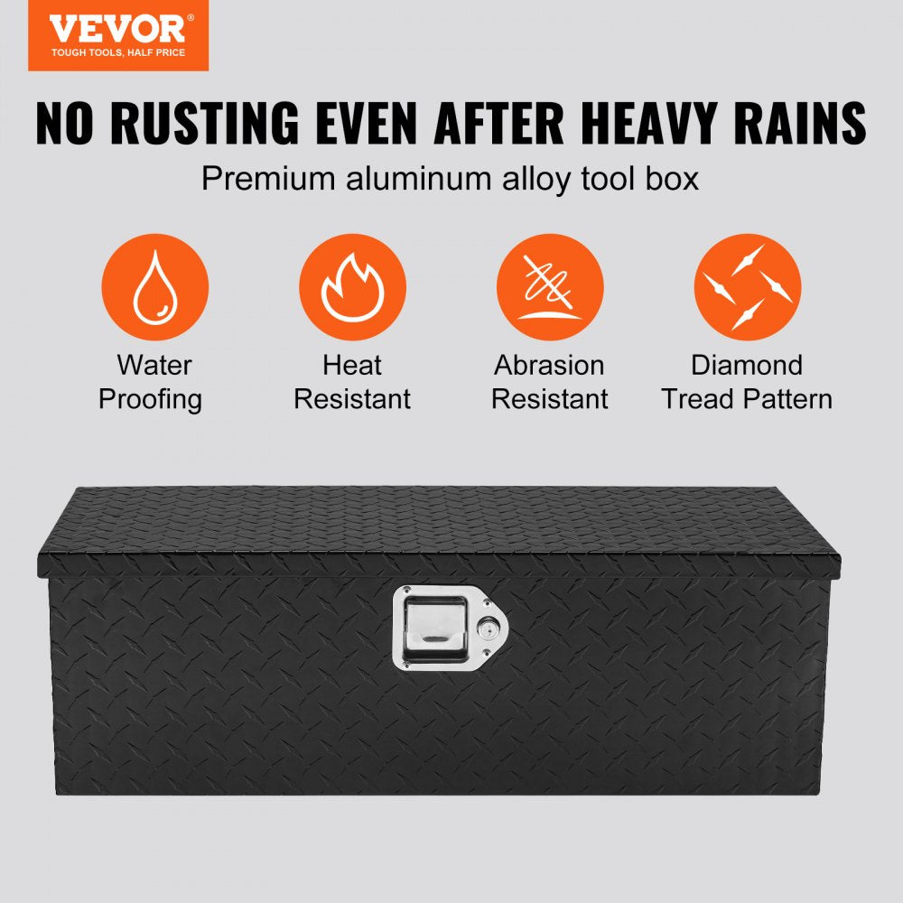 Heavy Duty Aluminum Truck Bed Tool Box, Diamond Plate Tool Box with Side Handle and Lock Keys, Storage Tool Box Chest Box Organizer for Pickup, RV, Trailer, Truck Bed, 30"x13"x9.6", Black