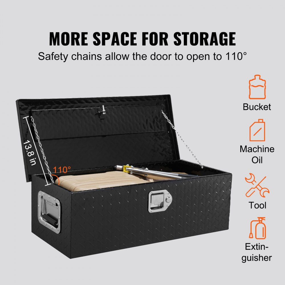 Heavy Duty Aluminum Truck Bed Tool Box, Diamond Plate Tool Box with Side Handle and Lock Keys, Storage Tool Box Chest Box Organizer for Pickup, RV, Trailer, Truck Bed, 30"x13"x9.6", Black