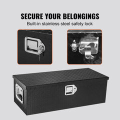 Heavy Duty Aluminum Truck Bed Tool Box, Diamond Plate Tool Box with Side Handle and Lock Keys, Storage Tool Box Chest Box Organizer for Pickup, RV, Trailer, Truck Bed, 30"x13"x9.6", Black
