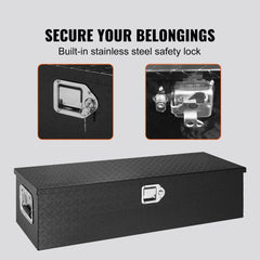 Heavy Duty Aluminum Truck Bed Tool Box, Diamond Plate Tool Box with Side Handle and Lock Keys, Storage Tool Box Chest Box Organizer for Pickup, Truck Bed, RV, Trailer, 39"x13"x10", Black