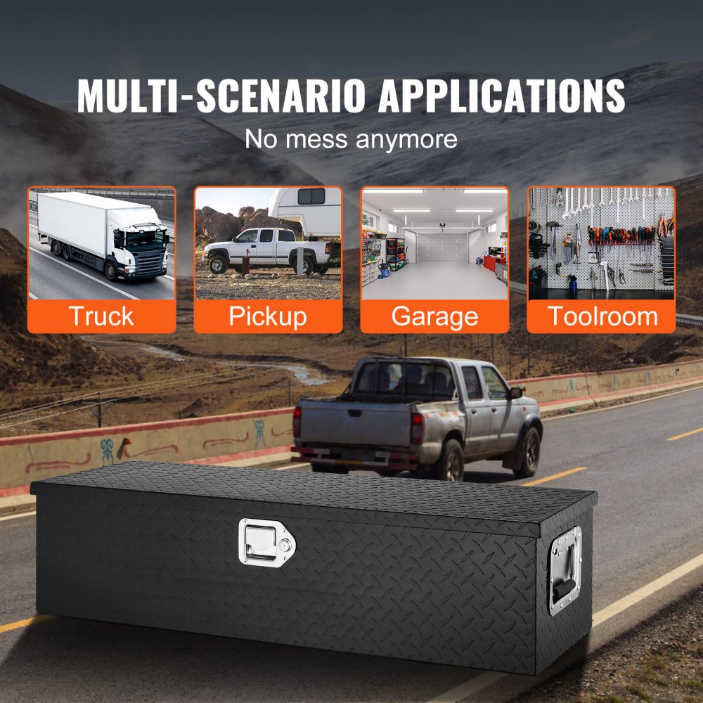 Heavy Duty Aluminum Truck Bed Tool Box, Diamond Plate Tool Box with Side Handle and Lock Keys, Storage Tool Box Chest Box Organizer for Pickup, Truck Bed, RV, Trailer, 39"x13"x10", Black