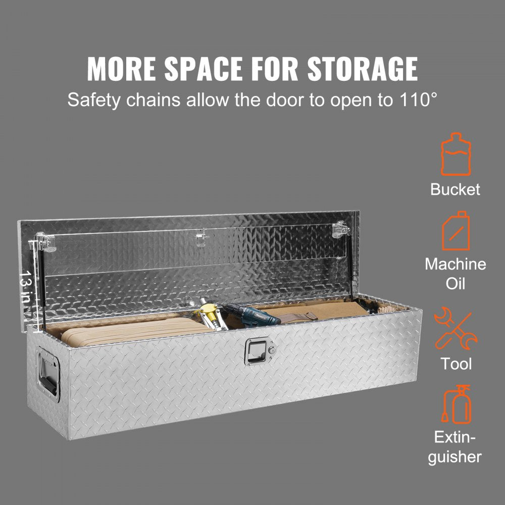 Heavy Duty Aluminum Truck Bed Tool Box, Diamond Plate Tool Box with Side Handle and Lock Keys, Storage Tool Box Chest Box Organizer for Pickup, Truck Bed, RV, Trailer, 48"x15"x15", Silver