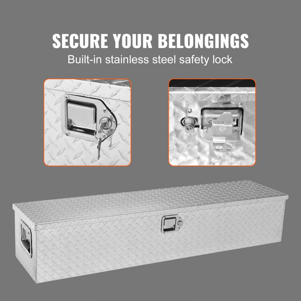 Heavy Duty Aluminum Truck Bed Tool Box, Diamond Plate Tool Box with Side Handle and Lock Keys, Storage Tool Box Chest Box Organizer for Pickup, Truck Bed, RV, Trailer, 48"x15"x15", Silver