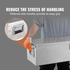 Heavy Duty Aluminum Truck Bed Tool Box, Diamond Plate Tool Box with Side Handle and Lock Keys, Storage Tool Box Chest Box Organizer for Pickup, Truck Bed, RV, Trailer, 48"x15"x15", Silver