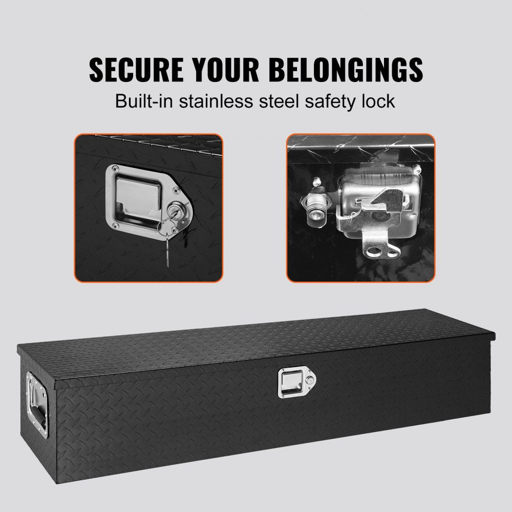 Heavy Duty Aluminum Truck Bed Tool Box, Diamond Plate Tool Box with Side Handle and Lock Keys, Storage Tool Box Chest Box Organizer for Pickup, Truck Bed, RV, Trailer, 48"x15"x15", Black