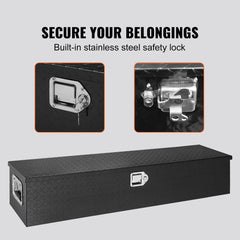 Heavy Duty Aluminum Truck Bed Tool Box, Diamond Plate Tool Box with Side Handle and Lock Keys, Storage Tool Box Chest Box Organizer for Pickup, Truck Bed, RV, Trailer, 48"x15"x15", Black