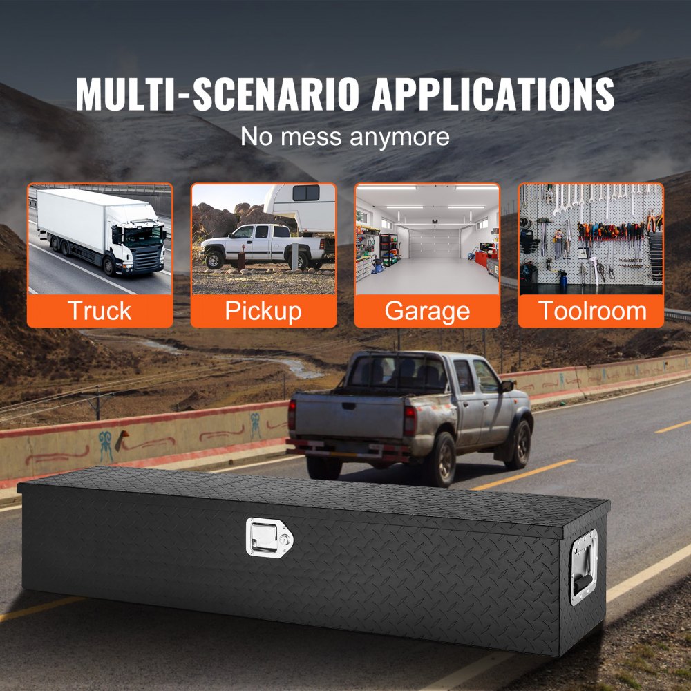 Heavy Duty Aluminum Truck Bed Tool Box, Diamond Plate Tool Box with Side Handle and Lock Keys, Storage Tool Box Chest Box Organizer for Pickup, Truck Bed, RV, Trailer, 48"x15"x15", Black