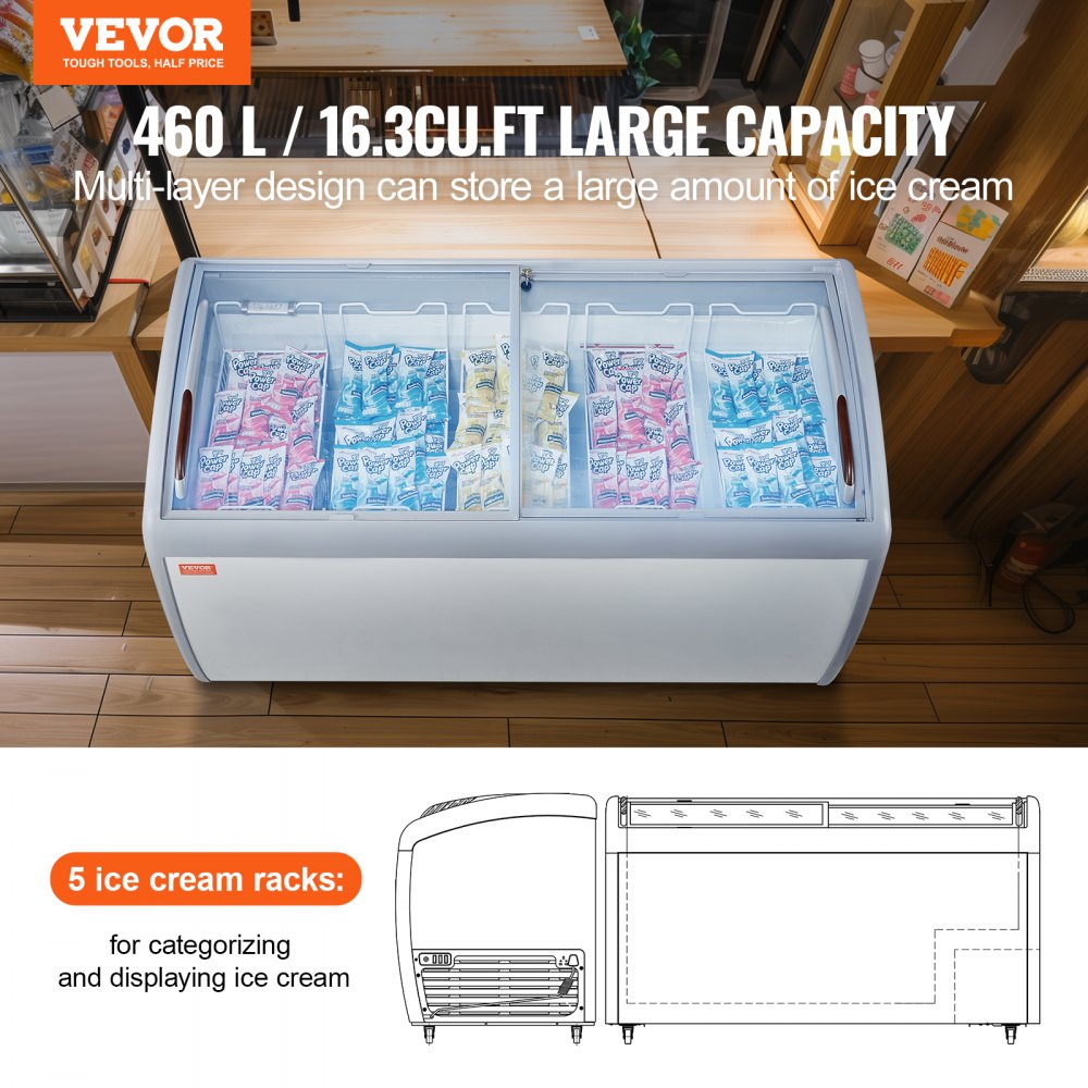 16.3Cu.ft Commercial Ice Cream Display Case Gelato Dipping Freezer Cabinet
