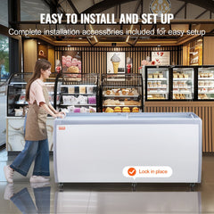 Commercial Ice Cream Display Case, 20 Cu.ft Chest Freezer, Mobile Glass Top Deep Freezer, Restaurant Gelato Dipping Cabinet with 12 Large Tubs, 2 Sliding Glass Doors, Locking Casters, White