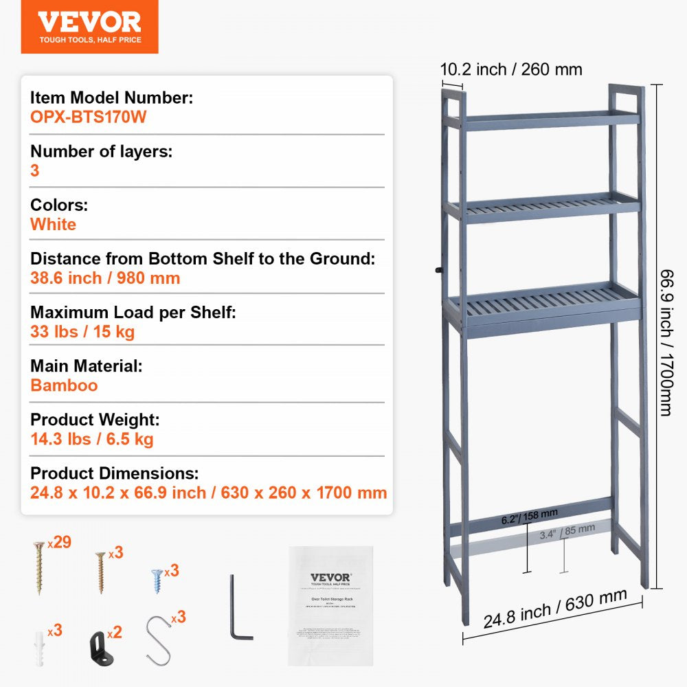 Over the Toilet Storage 3-Tier Bathroom Shelf Rack Space Saver Organizer