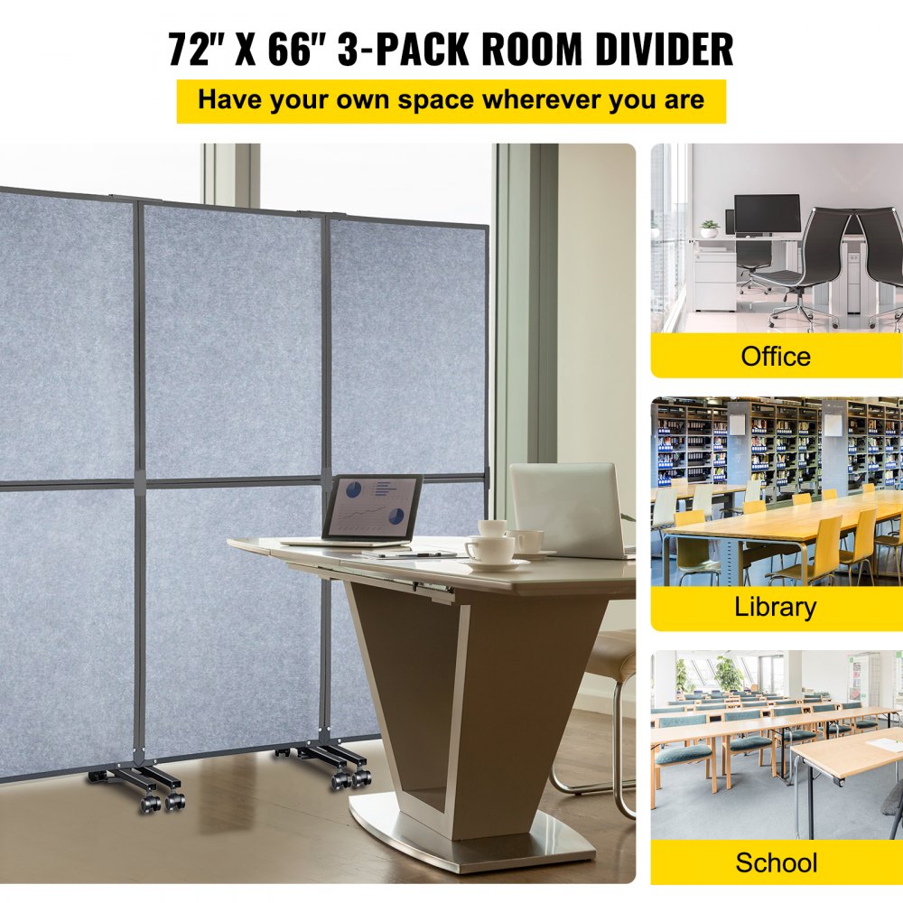 Acoustic Room Divider 72 " x 66 " Office Partition Panel 3 Pack Office Divider Wall Light Gray Office Dividers Partition Wall Polyester & 45 Steel Cubicle Wall Reduce Noise and Visual Distractio