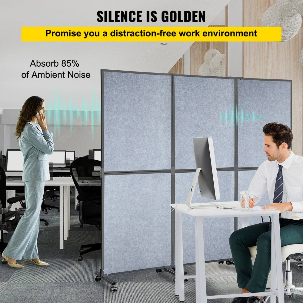 Acoustic Room Divider 72 " x 66 " Office Partition Panel 3 Pack Office Divider Wall Light Gray Office Dividers Partition Wall Polyester & 45 Steel Cubicle Wall Reduce Noise and Visual Distractio