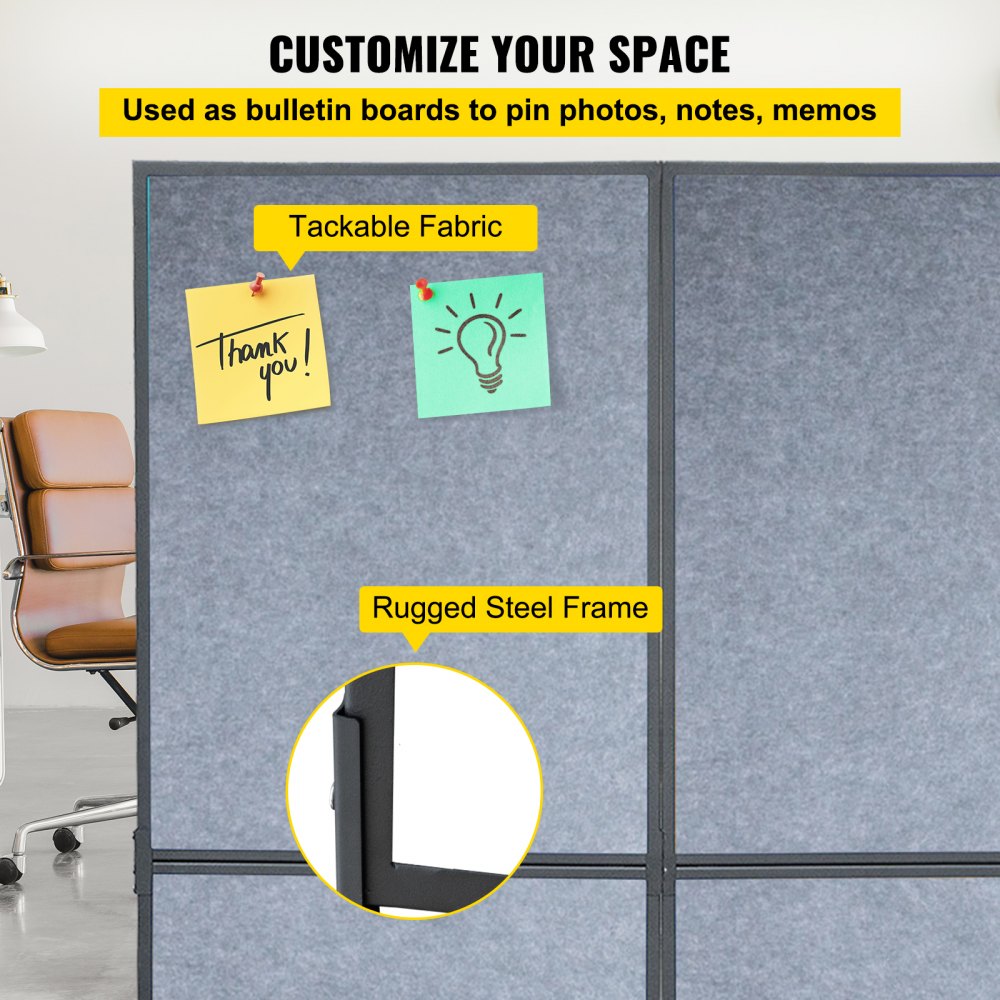 Acoustic Room Divider 72 " x 66 " Office Partition Panel 3 Pack Office Divider Wall Light Gray Office Dividers Partition Wall Polyester & 45 Steel Cubicle Wall Reduce Noise and Visual Distractio