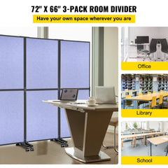 Acoustic Room Divider 72" x 66" Office Partition Panel 3 Pack Office Divider Wall Steel Blue Office Dividers Partition Wall Polyester & 45 Steel Cubicle Wall Reduce Noise and Visual Distractions