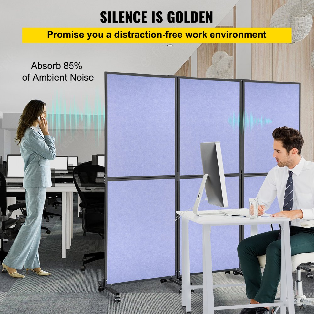 Acoustic Room Divider 72" x 66" Office Partition Panel 3 Pack Office Divider Wall Steel Blue Office Dividers Partition Wall Polyester & 45 Steel Cubicle Wall Reduce Noise and Visual Distractions