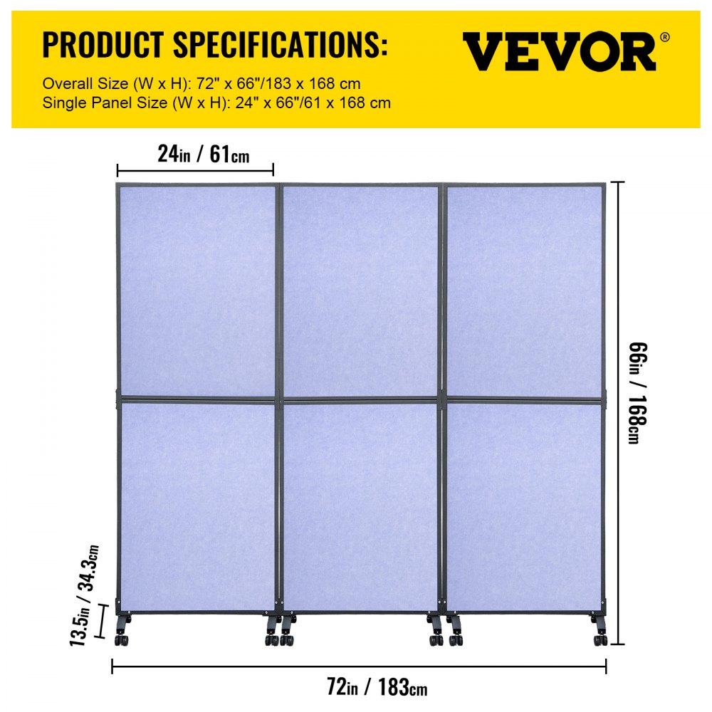 Acoustic Room Divider 72" x 66" Office Partition Panel 3 Pack Office Divider Wall Steel Blue Office Dividers Partition Wall Polyester & 45 Steel Cubicle Wall Reduce Noise and Visual Distractions