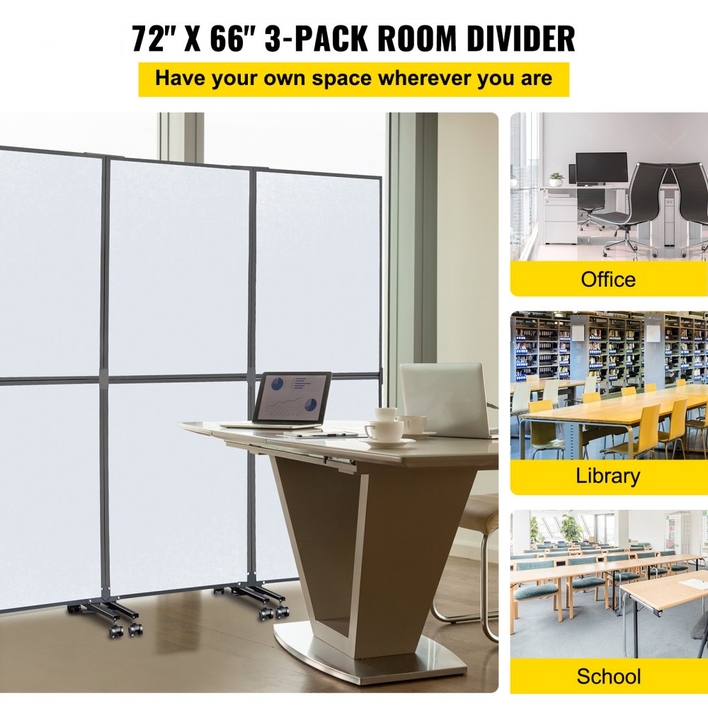 Acoustic Room Divider 72" x 66" Office Partition Panel 3 Pack Office Divider Wall Cool Gray Office Dividers Partition Wall Polyester & 45 Steel Cubicle Wall Reduce Noise and Visual Distractions