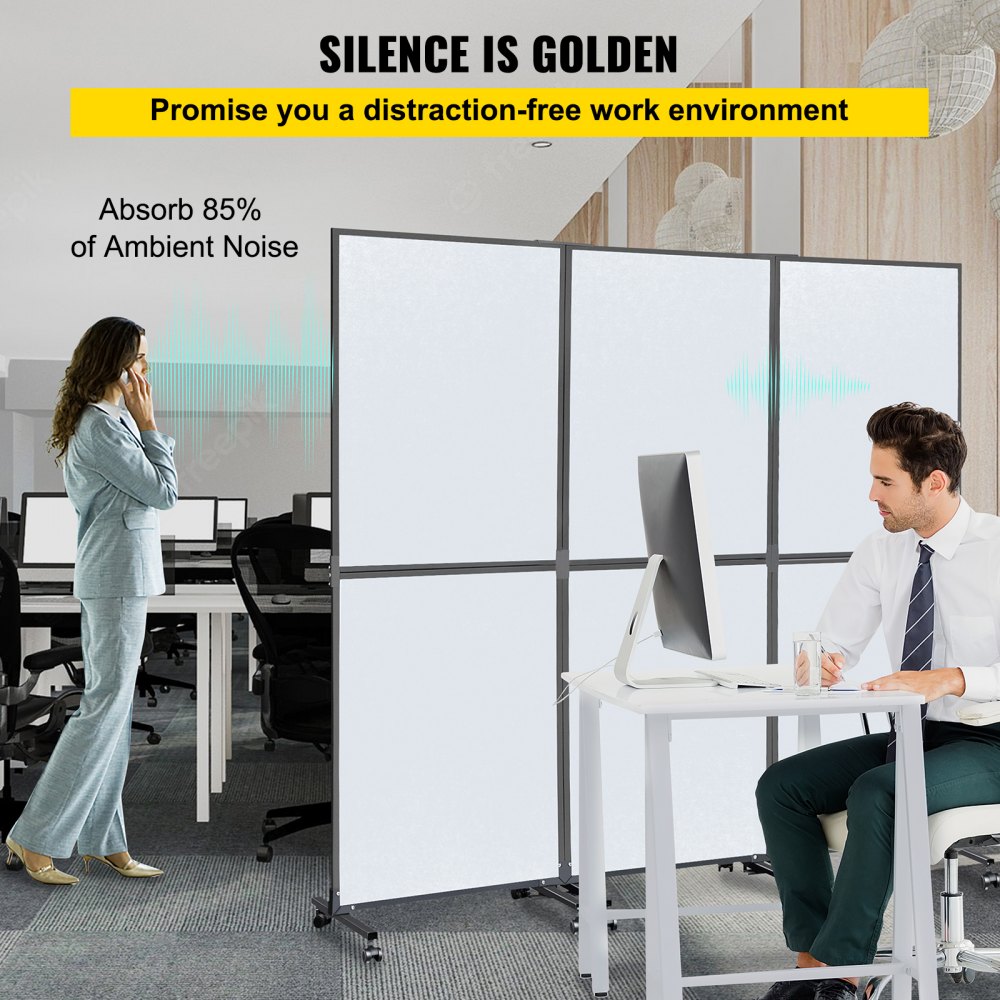 Acoustic Room Divider 72" x 66" Office Partition Panel 3 Pack Office Divider Wall Cool Gray Office Dividers Partition Wall Polyester & 45 Steel Cubicle Wall Reduce Noise and Visual Distractions