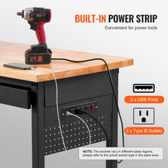 60" Workbench on Wheels Adjustable Height Table with Power Outlet & Drawer
