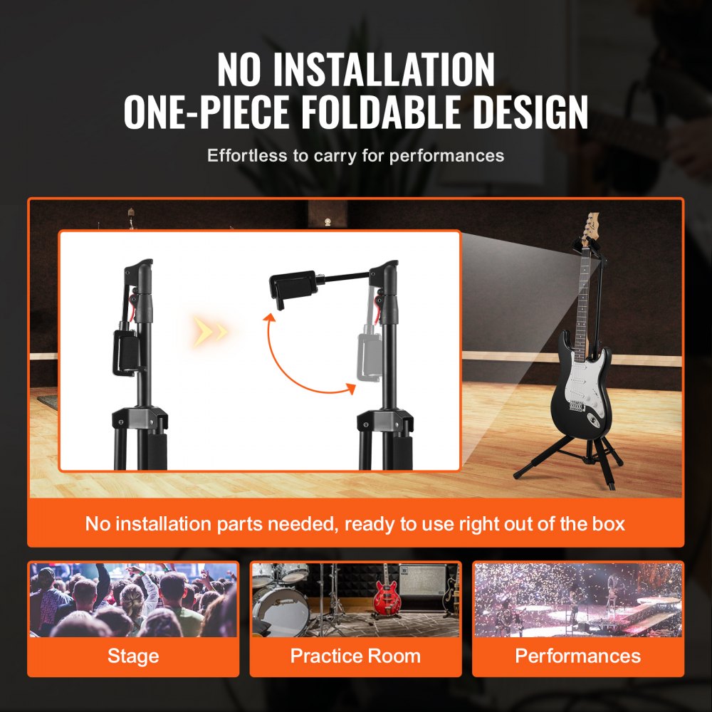 Tripod Guitar Stand Floor-Standing Foldable 35.4-47.2 in Adjustable Height