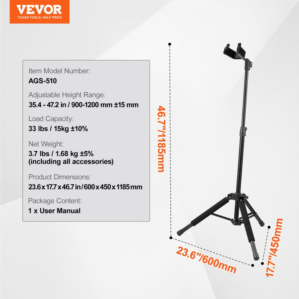 Tripod Guitar Stand Floor-Standing Foldable 35.4-47.2 in Adjustable Height