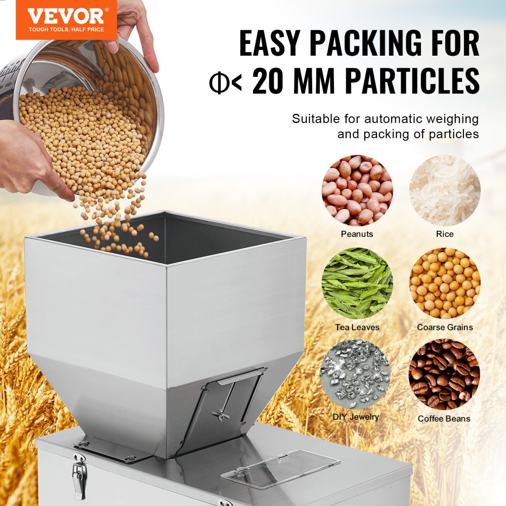 Particle Filling Machine, 0.022-2.2 lbs/10-1000g, Automatic Filler Machine with Foot Pedal, Stainless Steel Weighing Filling Machine, Weigh Filler for Beans Seeds Grains Tea Granular Packing