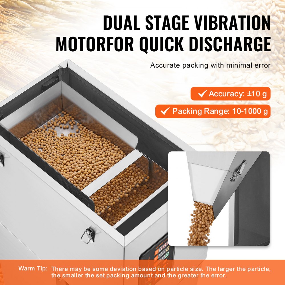 Particle Filling Machine, 0.022-2.2 lbs/10-1000g, Automatic Filler Machine with Foot Pedal, Stainless Steel Weighing Filling Machine, Weigh Filler for Beans Seeds Grains Tea Granular Packing