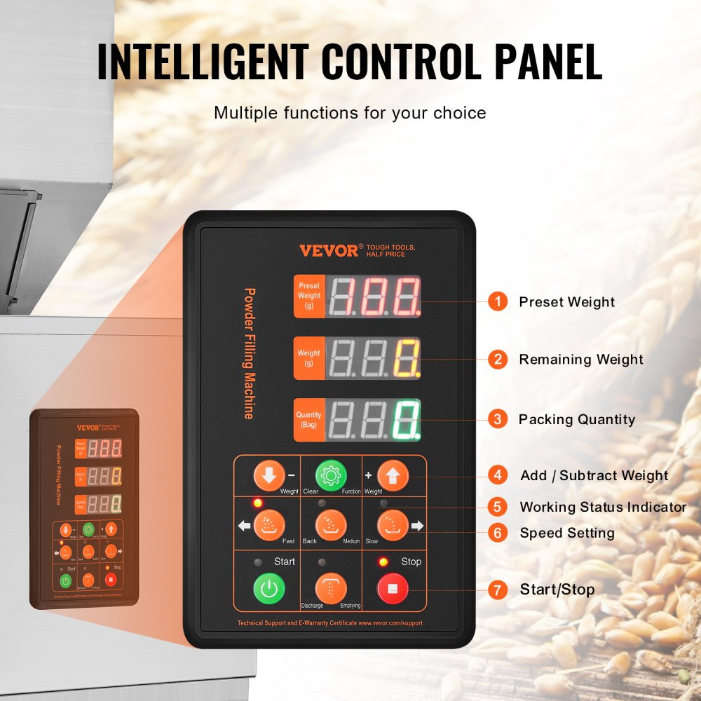 Particle Filling Machine, 0.022-2.2 lbs/10-1000g, Automatic Filler Machine with Foot Pedal, Stainless Steel Weighing Filling Machine, Weigh Filler for Beans Seeds Grains Tea Granular Packing