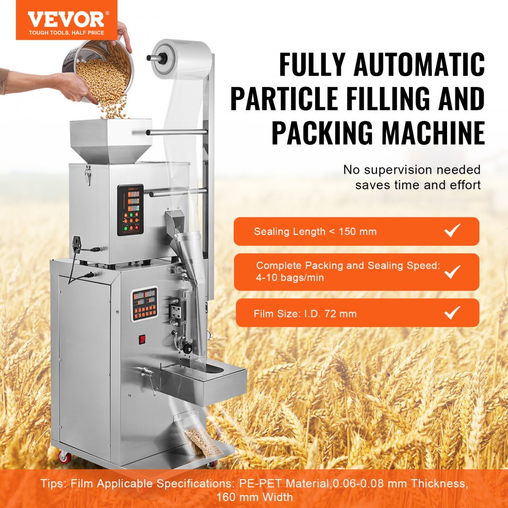 Automatic Particle Packaging Machine, 0.002-0.22lbs/1-100g, Multi-Function Pouch Powder Sachet Weighting Filling Packing Machine, Powder Filler Machine for Tea Seeds Grains Flour Beans Glitter