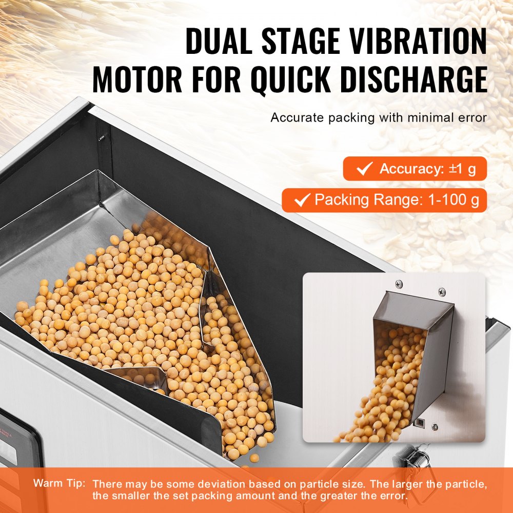 Automatic Particle Packaging Machine, 0.002-0.22lbs/1-100g, Multi-Function Pouch Powder Sachet Weighting Filling Packing Machine, Powder Filler Machine for Tea Seeds Grains Flour Beans Glitter