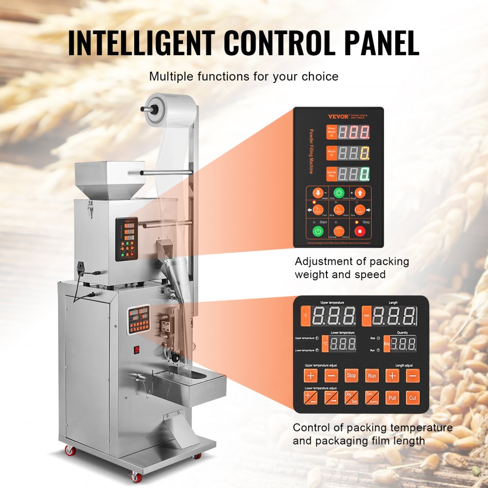 Automatic Particle Packaging Machine, 0.002-0.22lbs/1-100g, Multi-Function Pouch Powder Sachet Weighting Filling Packing Machine, Powder Filler Machine for Tea Seeds Grains Flour Beans Glitter