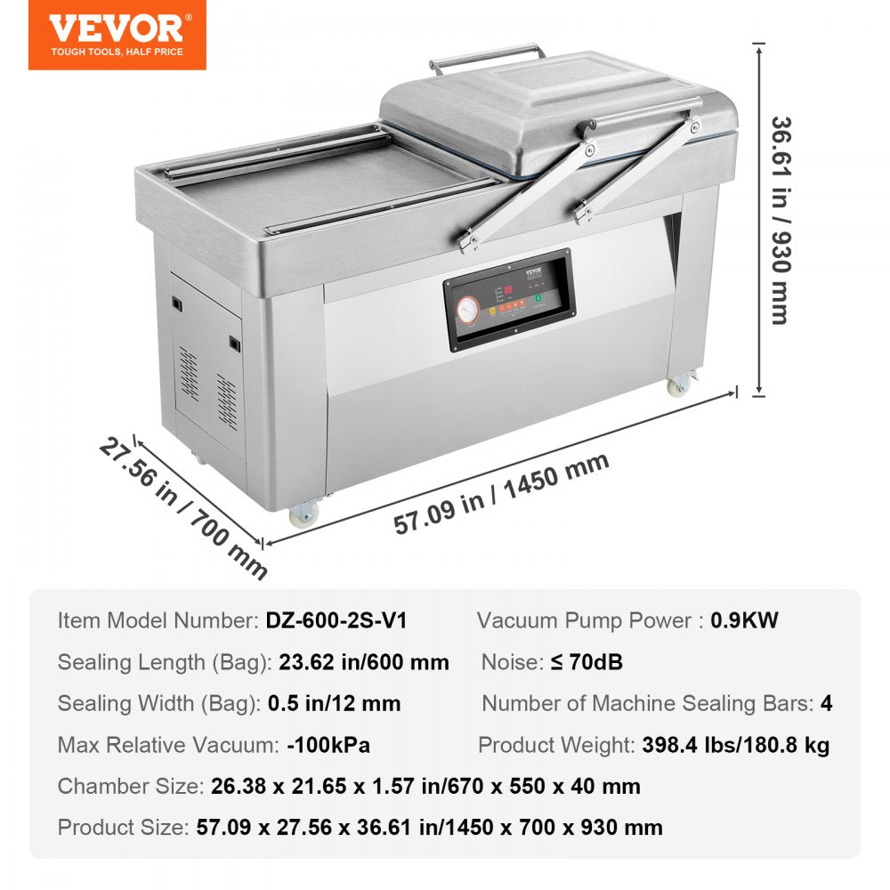Chamber Vacuum Sealer, 1200W Sealing Power, Vacuum Packing Machine for Wet Foods, Meats, Marinades and More, Compact Size with 23.62" Sealing Length, Applied in Home Kitchen and Commercial Use