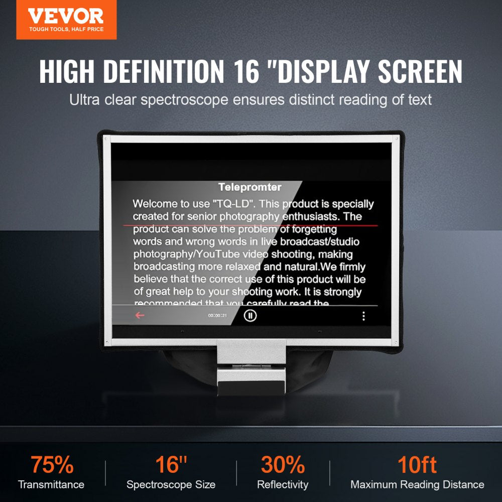 16`` Floor Type Teleprompter Remote for Webcam Smartphone Live Streaming