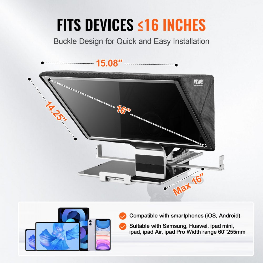 16`` Floor Type Teleprompter Remote for Webcam Smartphone Live Streaming
