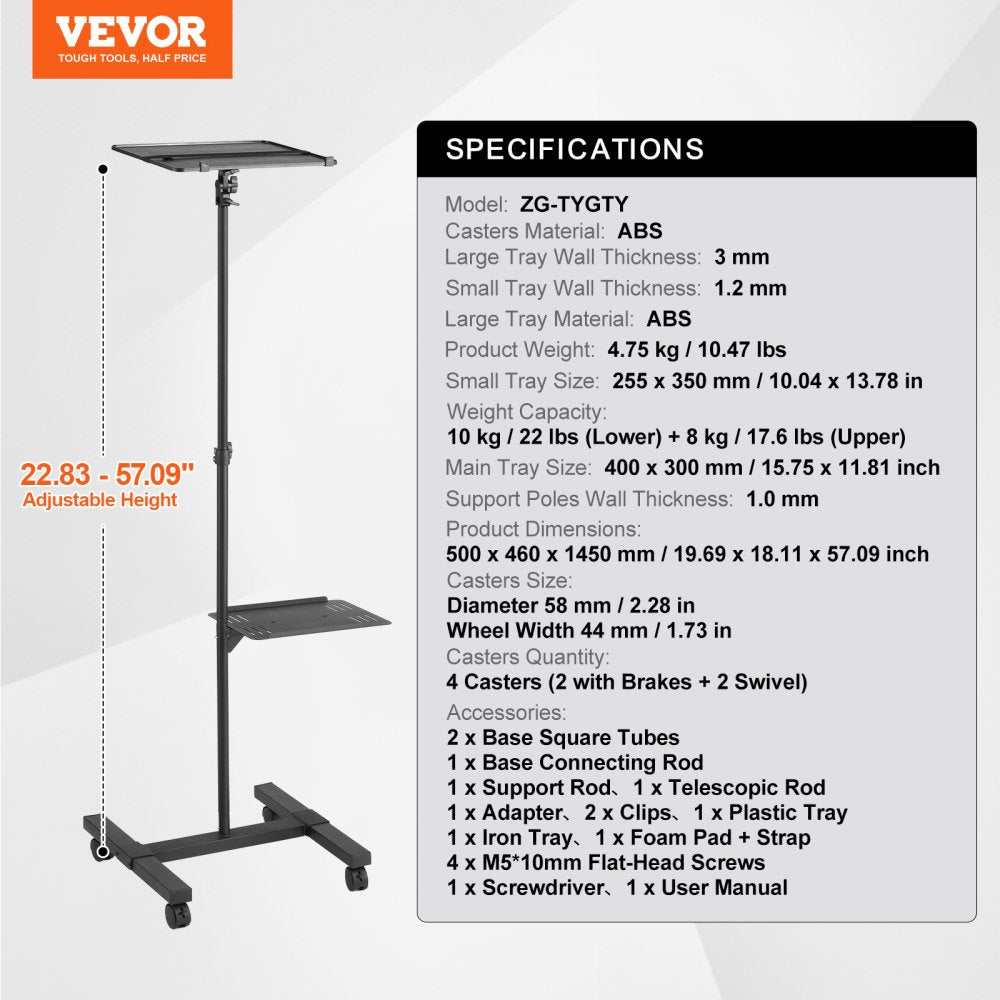 Projector Stand with Wheels Projector Floor Stand Height from 22.8-57.3"