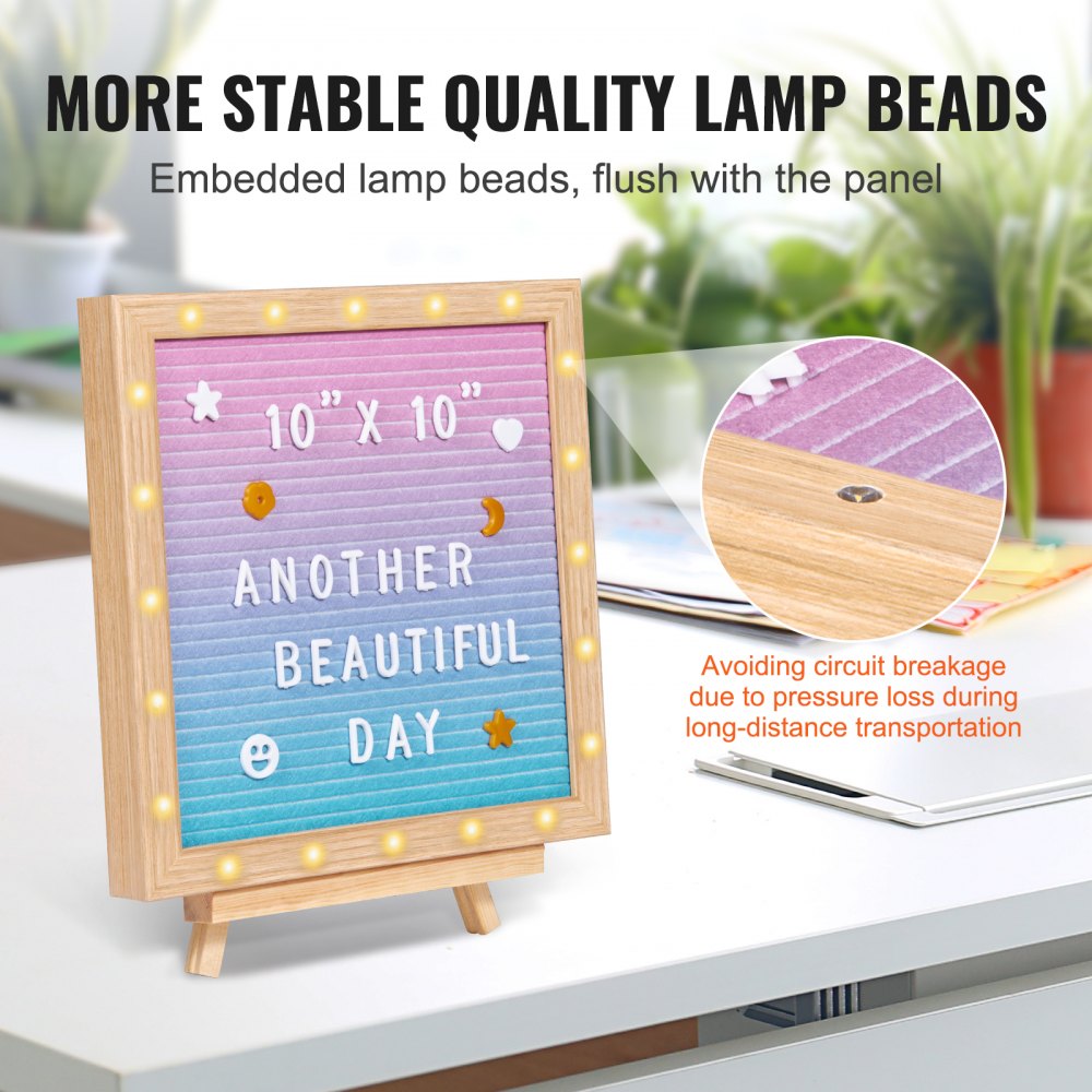 Gradient Felt Letter Board, 10"x10" Felt Message Board, Changeable Sign Boards with 510 Letters, Stand, and Built-in LED Lights, Baby Announcement Sign for Home Classroom Office Decor Wedding
