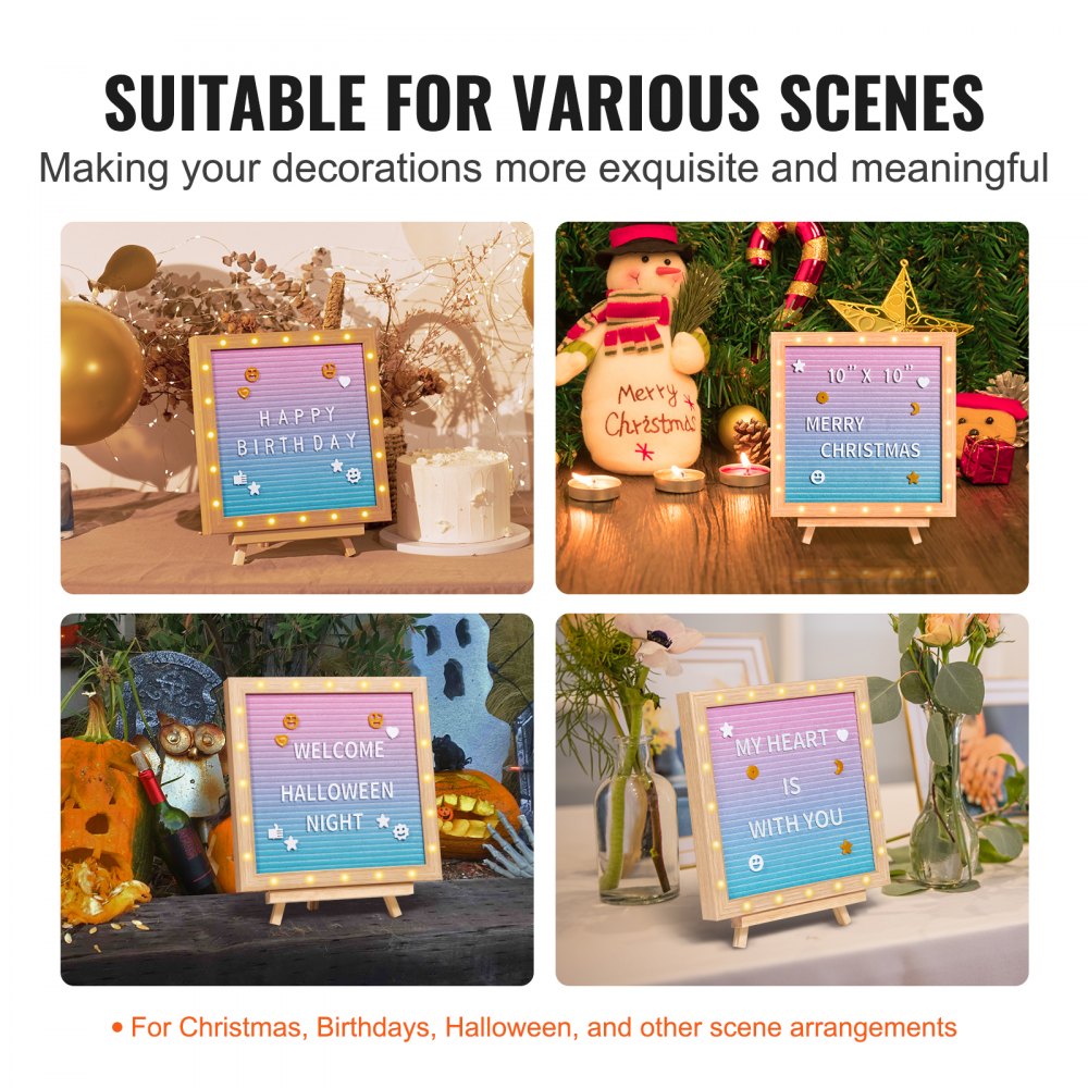 Gradient Felt Letter Board, 10"x10" Felt Message Board, Changeable Sign Boards with 510 Letters, Stand, and Built-in LED Lights, Baby Announcement Sign for Home Classroom Office Decor Wedding
