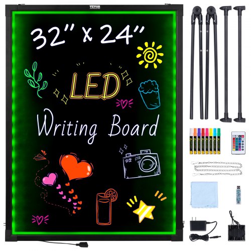 LED Message Writing Board, 32"x24" Illuminated Erasable Lighted Chalkboard, Neon Effect Menu Sign Board, Drawing Board with 8 Fluorescent Chalk Markers and Remote Contro Tested toStandards