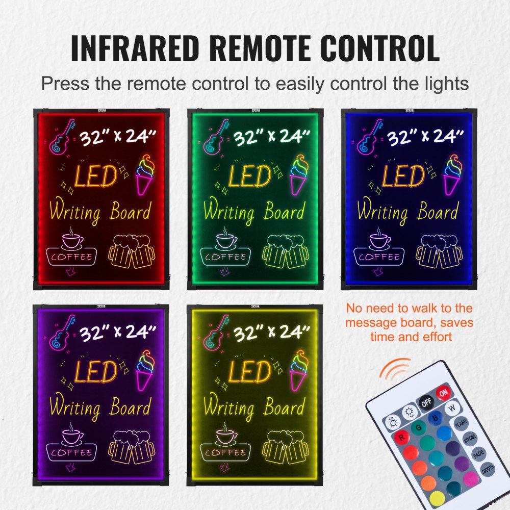 LED Message Writing Board, 32"x24" Illuminated Erasable Lighted Chalkboard, Neon Effect Menu Sign Board, Drawing Board with 8 Fluorescent Chalk Markers and Remote Contro Tested toStandards
