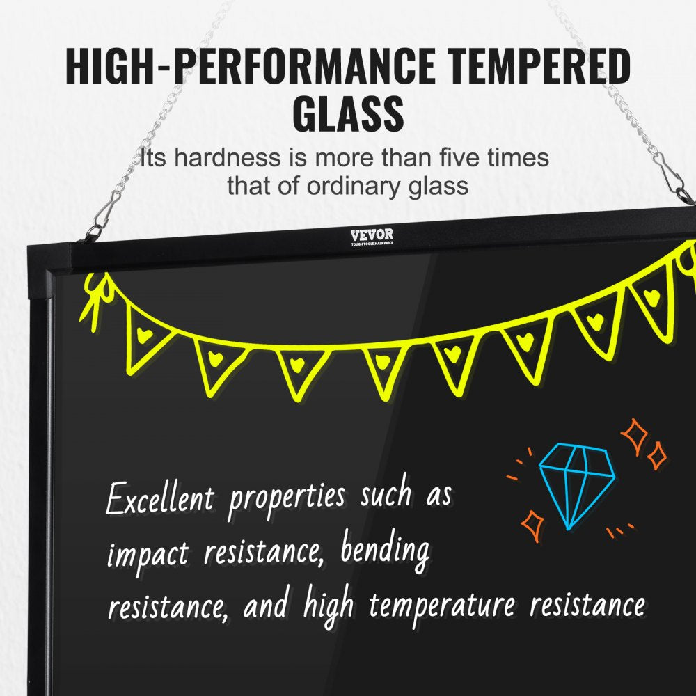 LED Message Writing Board, 32"x24" Illuminated Erasable Lighted Chalkboard, Neon Effect Menu Sign Board, Drawing Board with 8 Fluorescent Chalk Markers and Remote Contro Tested toStandards