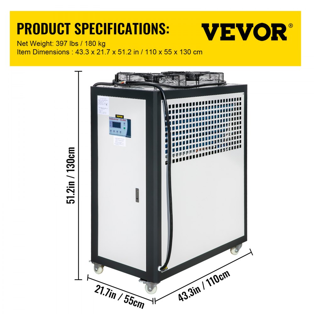 Bostome 5 Ton air-cooled industrial chiller with 5HP compressor and 53L stainless steel tank.