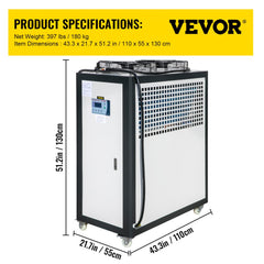 Bostome 5 Ton air-cooled industrial chiller with 5HP compressor and 53L stainless steel tank.