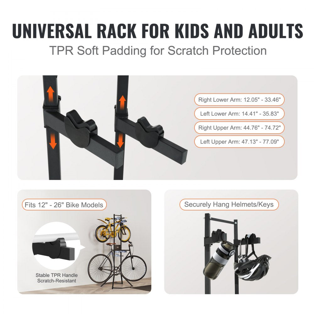 4 Bike Storage Rack, Free Standing Gravity Wall Vertical Bike Rack, Fully Adjustable Bike Rack Garage, Sturdy Steel & Easy Assemble, for Garage, Living Room, Shed, Holds Up to 260 lbs Black