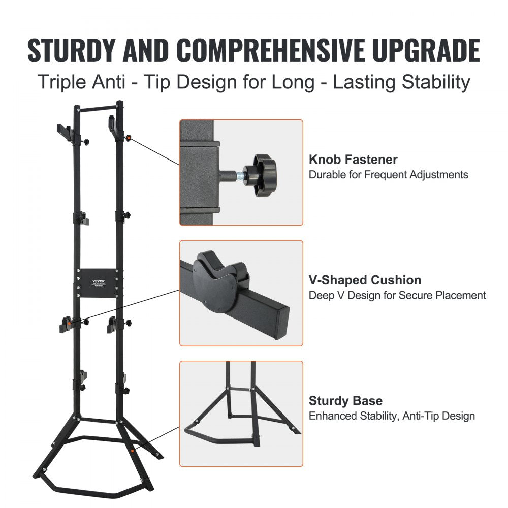4 Bike Storage Rack, Free Standing Gravity Wall Vertical Bike Rack, Fully Adjustable Bike Rack Garage, Sturdy Steel & Easy Assemble, for Garage, Living Room, Shed, Holds Up to 260 lbs Black