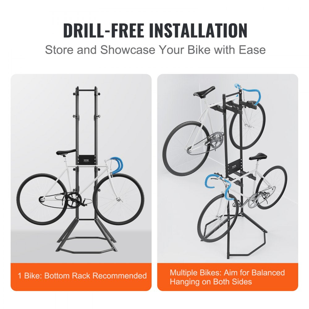 4 Bike Storage Rack, Free Standing Gravity Wall Vertical Bike Rack, Fully Adjustable Bike Rack Garage, Sturdy Steel & Easy Assemble, for Garage, Living Room, Shed, Holds Up to 260 lbs Black