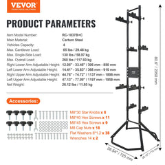 4 Bike Storage Rack, Free Standing Gravity Wall Vertical Bike Rack, Fully Adjustable Bike Rack Garage, Sturdy Steel & Easy Assemble, for Garage, Living Room, Shed, Holds Up to 260 lbs Black