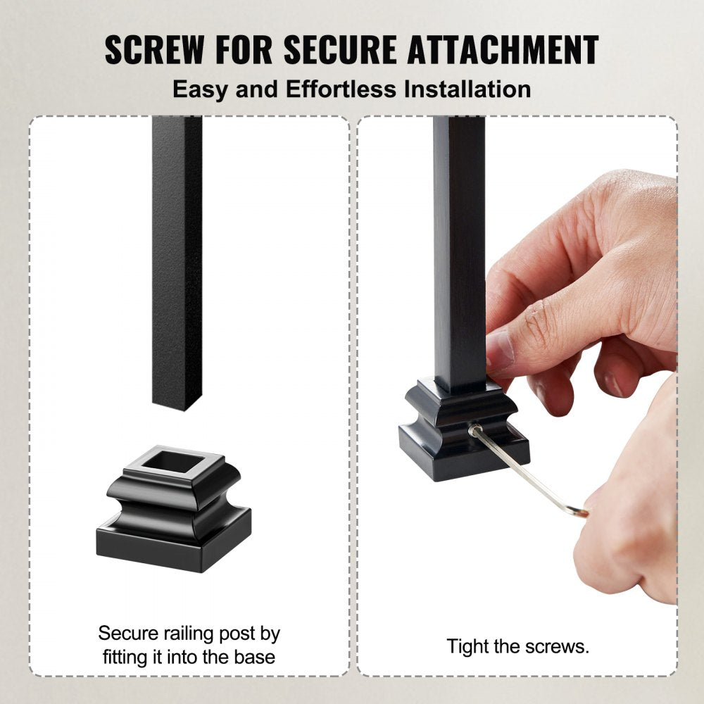 Aluminum Alloy Baluster Shoes Stair Flat Shoe with Screw Holes for 1/2 Inch Square Scroll Basket Twist Knuckle Staircase Balusters Metal Spindle Railing, Satin Black (50 Pcs)